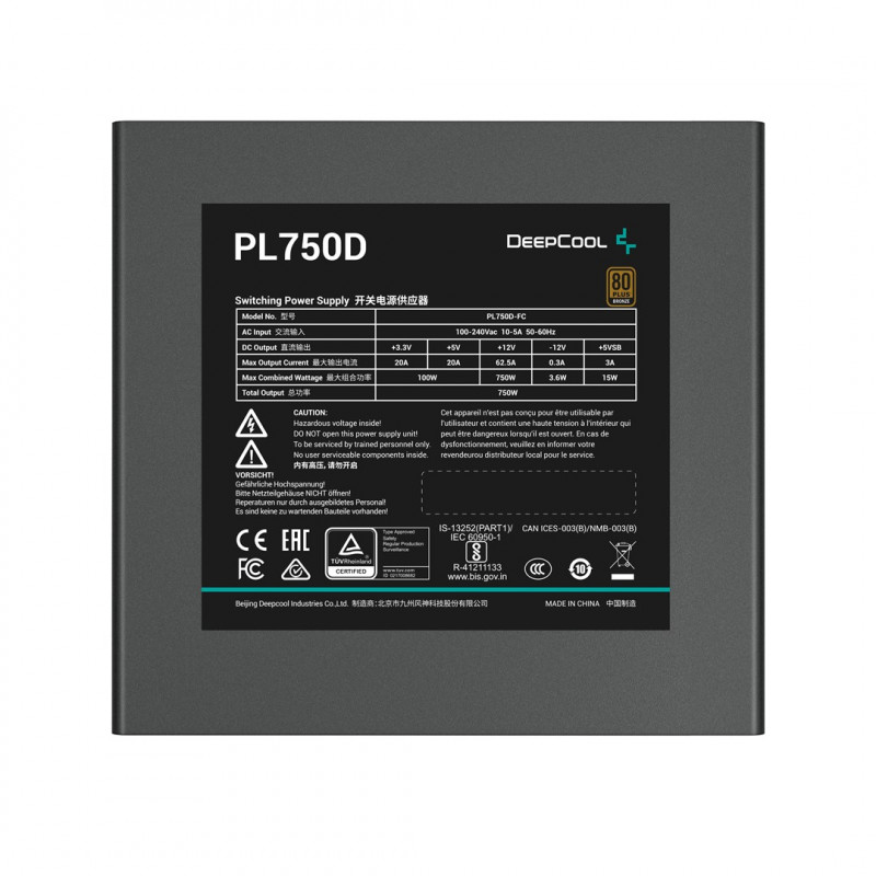 DeepCool PL750D R-PL750D-FC0B-EU toiteplokk, 750 W, 20+4-kontaktne ATX, must
