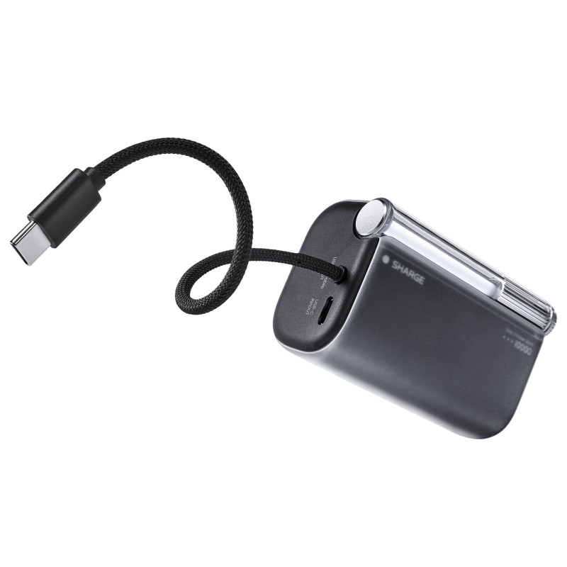 SHARGE Flow 3 akupank, 10 000 mAh, 45 W PD, USB-C kaabel, must