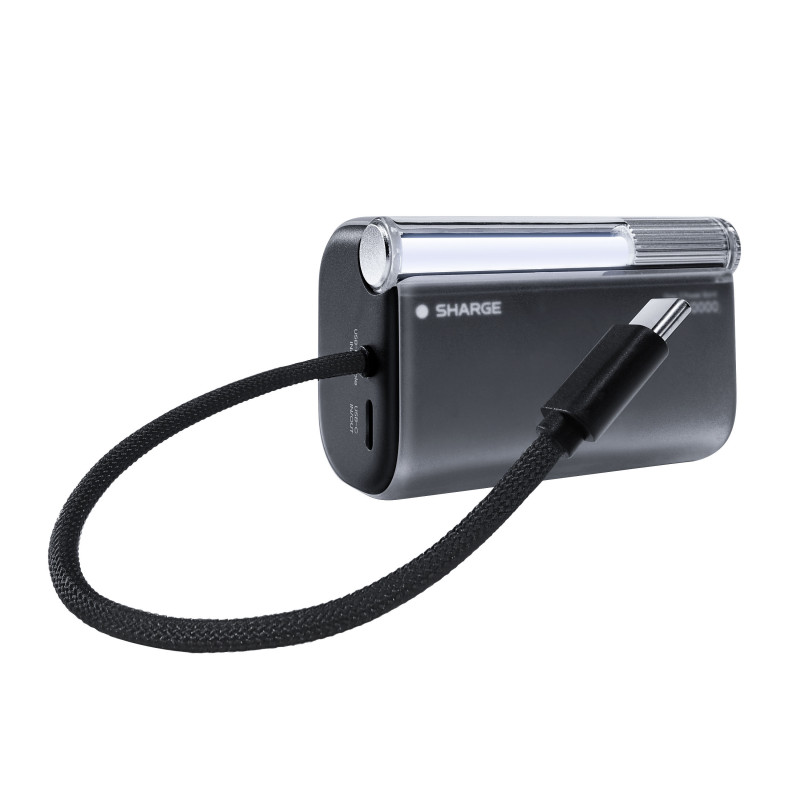 SHARGE Flow 3 akupank, 10 000 mAh, 45 W PD, USB-C kaabel, must
