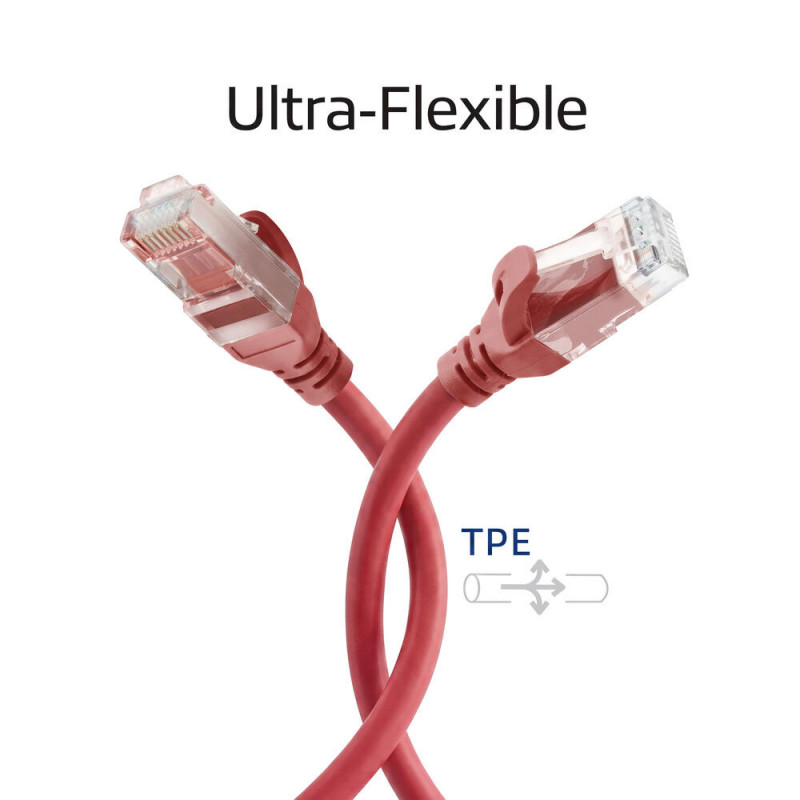 ACT FC1552 U/UTP CAT6A ülipaindlik võrgukaabel, 0,25 m, TPE, takerdumisvaba RJ45, punane