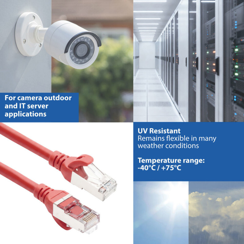 ACT FC2552 ülipaindlik CAT6A S/FTP ühenduskaabel, 0,25 m, TPE, RJ45, kinnijäämist takistavate pistikutega, punane