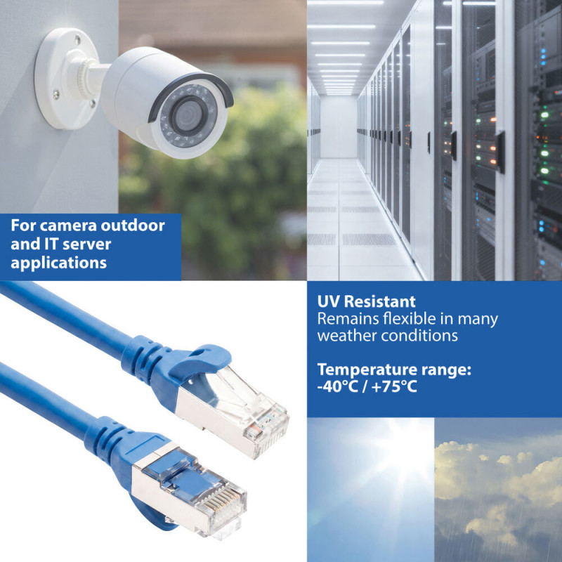 ACT FC2602 ülipaindlik CAT6A S/FTP ühenduskaabel, 2 m, TPE, RJ45, kinnijäämist takistavate pistikutega, sinine
