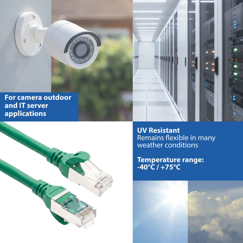 ACT FC2752 ülipaindlik S/FTP CAT6A ühenduskaabel, 0,25 m, TPE, takerdumiskindlate RJ45-pistikutega, roheline