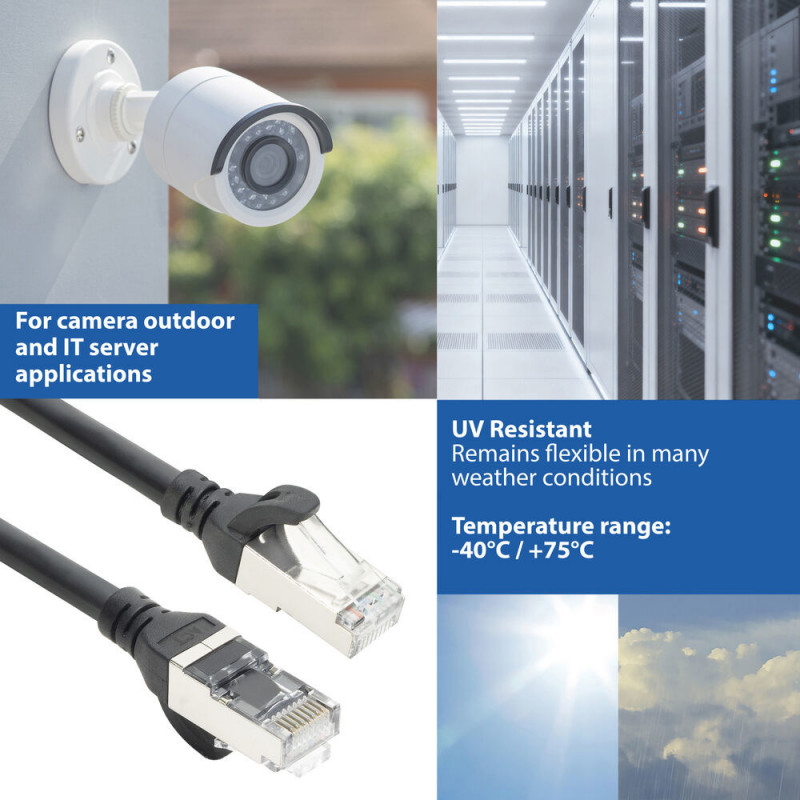 ACT FC2951 ülipaindlik S/FTP CAT6A ühenduskaabel, 1,5 m, TPE, takerdumiskindlate RJ45-pistikutega, must