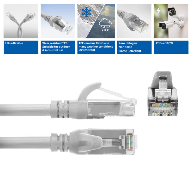 ACT FC1005 ülipaindlik plaasterkaabel, U/UTP CAT6A, TPE, RJ45, 5 m, hall