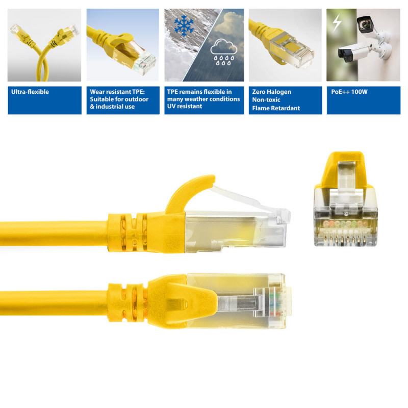 ACT FC1807 U/UTP CAT6A TPE ülipaindlik võrgukaabel RJ45 pistikutega, 7 m, kollane