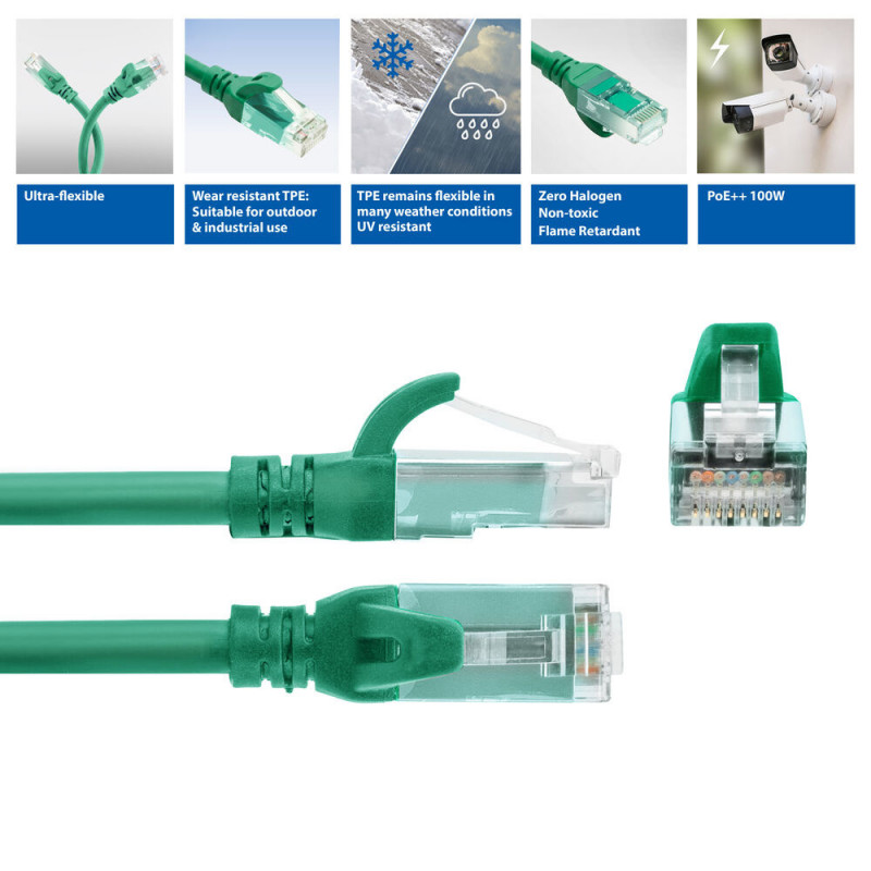ACT FC1701 U/UTP CAT6A võrgukaabel, TPE, ülipaindlik, RJ45, 1 m, roheline