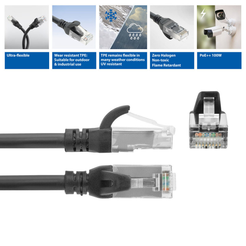 ACT FC1905 CAT6A U/UTP ülipaindlik võrgu ühenduskaabel, 5 m, TPE, takerdumiskindlad RJ45, must