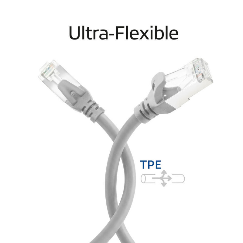 ACT FC2001 CAT6A S/FTP ülipaindlik võrgu ühenduskaabel, 1 m, TPE, takerdumiskindlad RJ45, hall