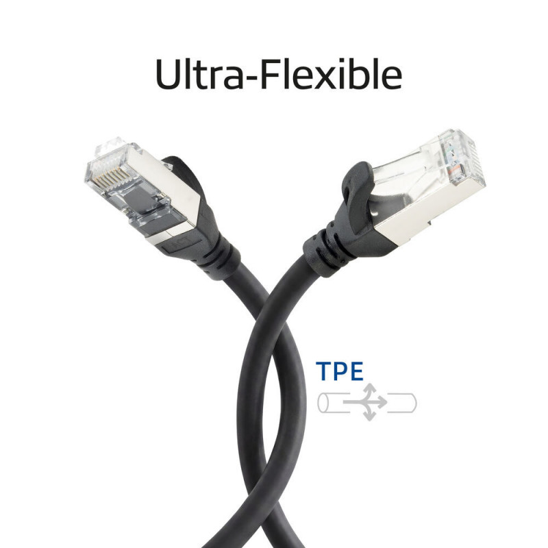 ACT FC2901 S/FTP CAT6A ülipaindlik ühenduskaabel, TPE, kinnijäämisvastase kaitsega, RJ45, 1 m, must