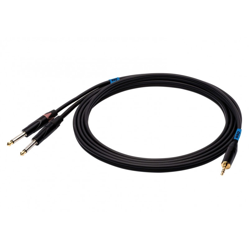 SSQ MIJM3 SS-1815 audiokaabel, 3,5 mm stereo Jack – 2x 6,3 mm mono Jack, 3 m, must