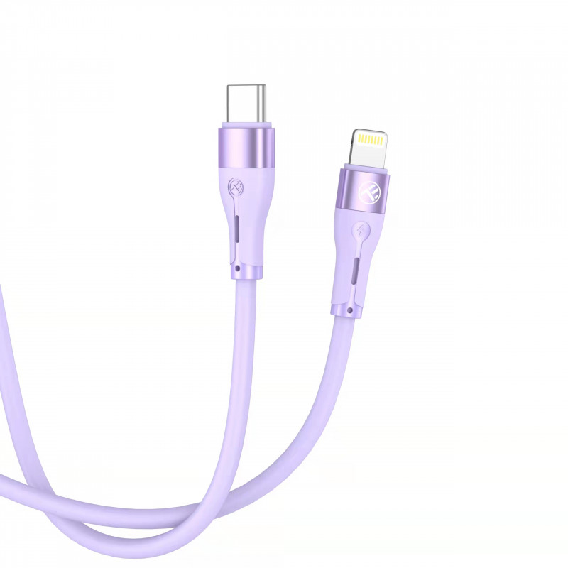 Tellur silikoonist Type-C – Lightning kaabel, PD 30 W, 1 m, lilla