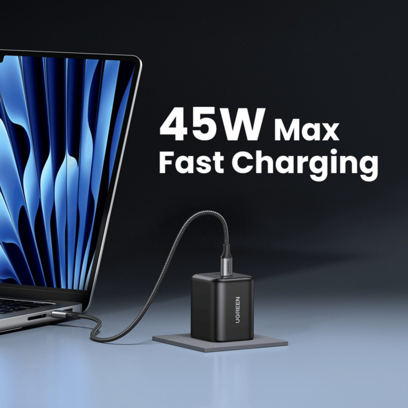 Ugreen X526 laadija 45 W, 2 x USB-C, GaN, must