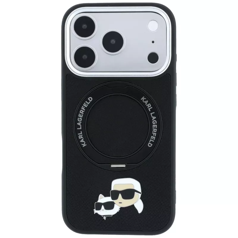 Karl Lagerfeld Ring Stand 360 Karl & Choupette Heads Pin ümbris MagSafe'iga iPhone 18 Pro / 17 Pro jaoks, must