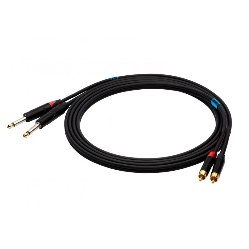 SSQ RCAJM2 SS-1428 helikaabel, 2x RCA – 2x 6,3 mm mono pistik, 2 m, must