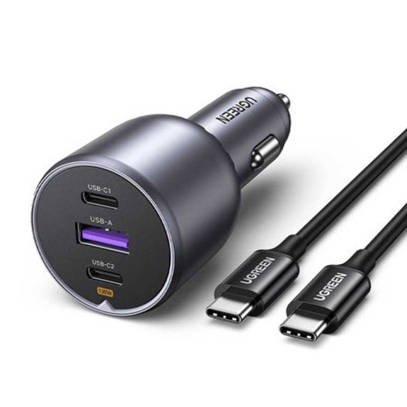 Ugreen EC705 autolaadija, USB + 2x USB-C, 130 W, 1 m 5 A kaabliga