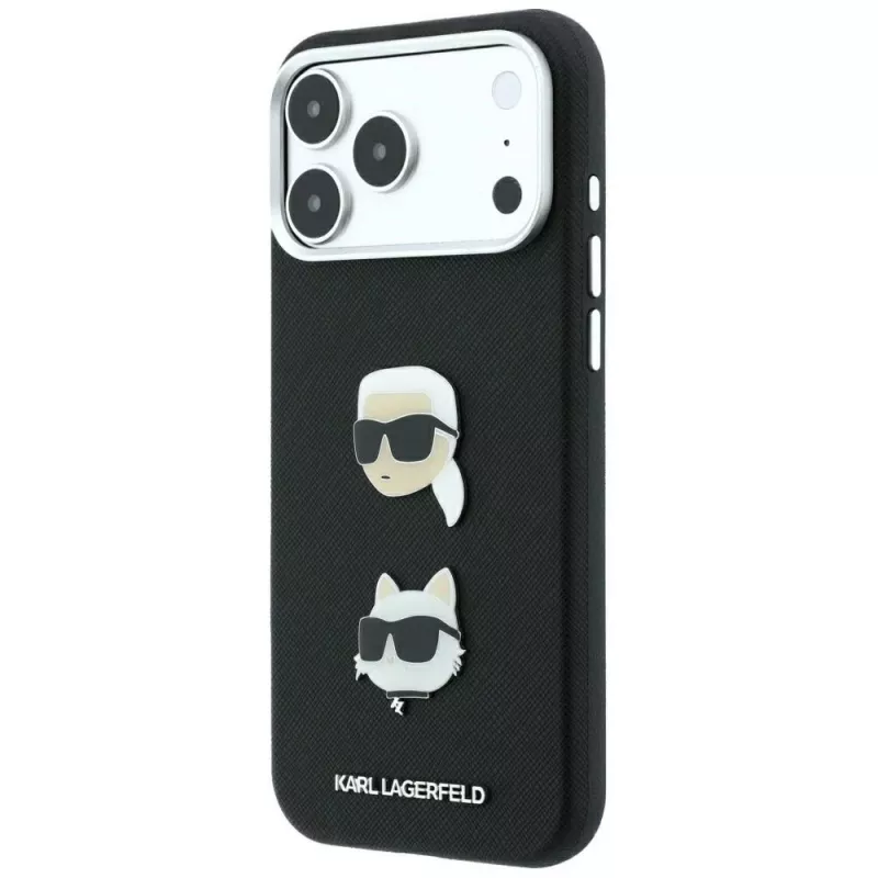 Karl Lagerfeld KF003250 ümbris iPhone 18 Pro Max / 17 Pro Max jaoks, Saffiano with Karl & Choupette Heads Pins & Logo, must
