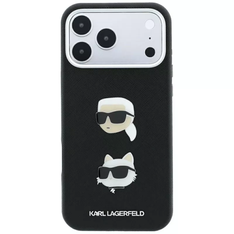 Karl Lagerfeld KF003250 ümbris iPhone 18 Pro Max / 17 Pro Max jaoks, Saffiano with Karl & Choupette Heads Pins & Logo, must