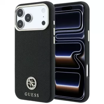 Guess GUE005533 Grained Round Strass Logo MagSafe ümbris iPhone 18 Pro / 17 Pro jaoks, must
