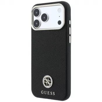 Guess GUE005533 Grained Round Strass Logo MagSafe ümbris iPhone 18 Pro / 17 Pro jaoks, must