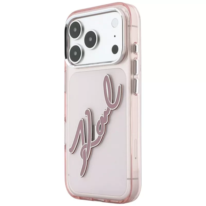 Karl Lagerfeld KF003384 IML Big Signature Resin Metal Frame ümbris iPhone 18 Pro Max / 17 Pro Max jaoks, roosa