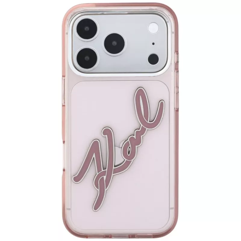Karl Lagerfeld KF003384 IML Big Signature Resin Metal Frame ümbris iPhone 18 Pro Max / 17 Pro Max jaoks, roosa