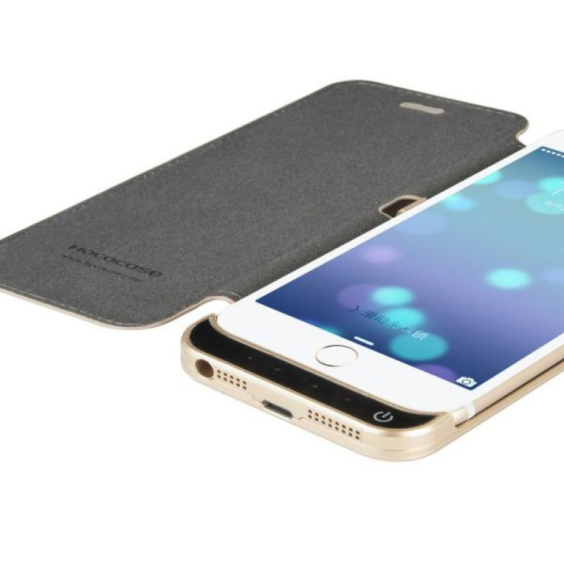 Hoco nahast raamatukujuline ümbris 3000 mAh akupangaga Apple iPhone 6 jaoks, kuldne