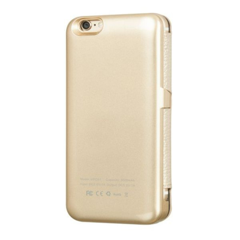 Hoco nahast raamatukujuline ümbris 3000 mAh akupangaga Apple iPhone 6 jaoks, kuldne