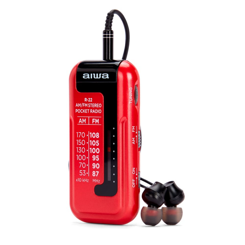 AIWA R-22RD taskuraadio kõrvaklappidega, punane