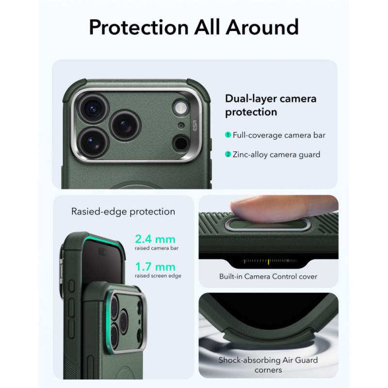 ESR Cyber Tough Kickstand MagSafe ümbris Apple iPhone 17 Pro / 18 Pro jaoks, roheline