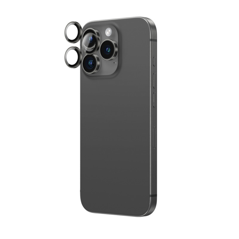 AmazingThing AR Aluminum 3 Lens Glass kaamera objektiivide kaitse raamiga iPhone 16 Pro / 16 Pro Max jaoks, must