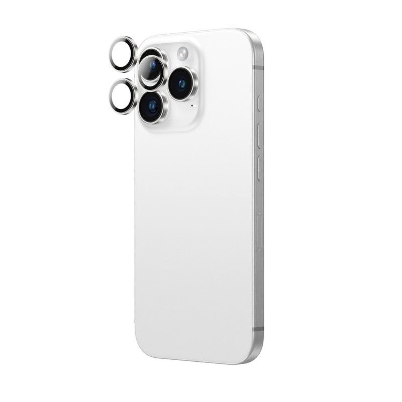 AmazingThing AR Aluminum 3 Lens Glass kaamera objektiivide kaitse raamiga iPhone 16 Pro / 16 Pro Max jaoks, hõbedane