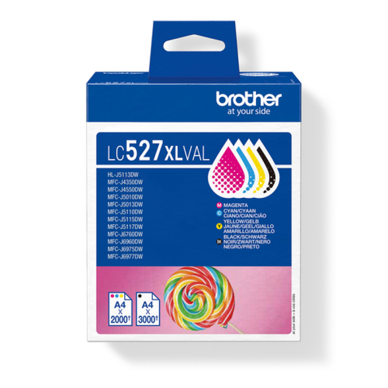 Brother LC527XLVAL tindikassettide komplekt (4 tk), suure mahutavusega, must, kollane, tsüaan, magenta