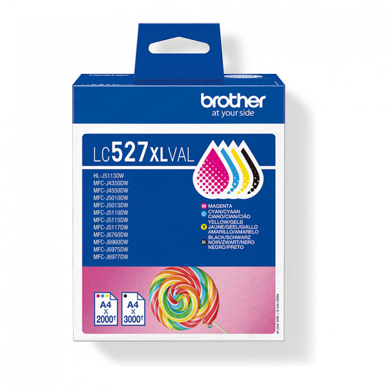 Brother LC527XLVAL tindikassettide komplekt (4 tk), suure mahutavusega, must, kollane, tsüaan, magenta