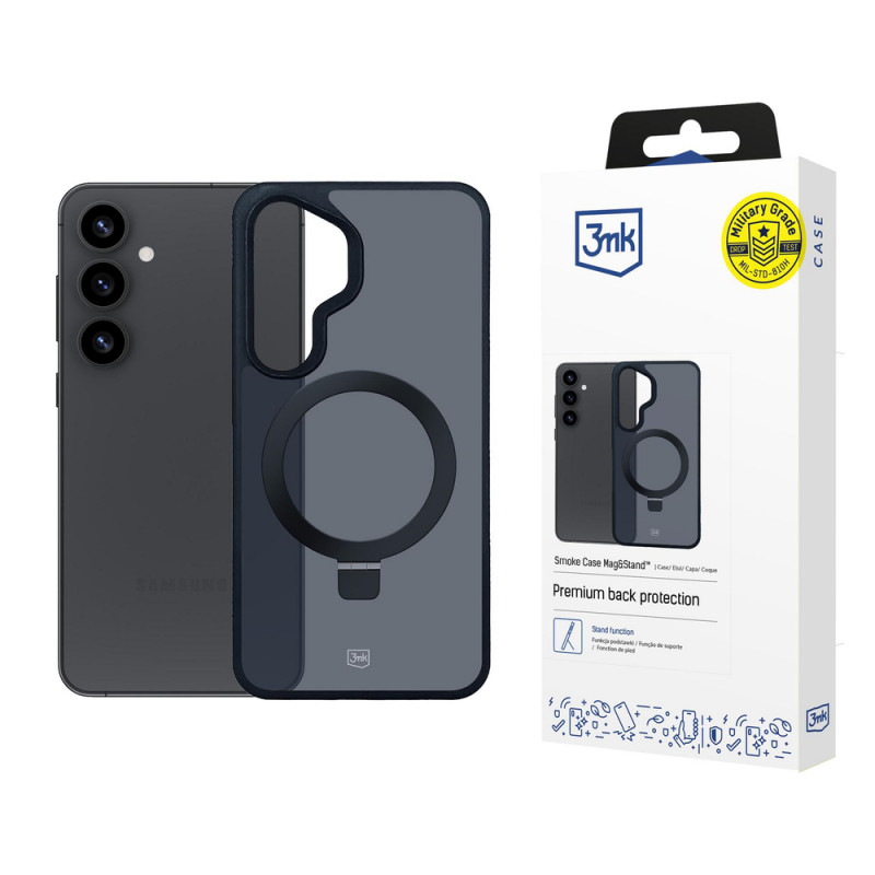 3MK Smoke Case Mag&Stand telefoniümbris Samsung Galaxy S25+ jaoks, must