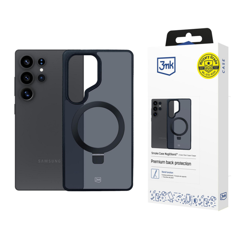 3MK Smoke Case Mag&Stand telefoniümbris Samsung Galaxy S25 Ultra jaoks, must