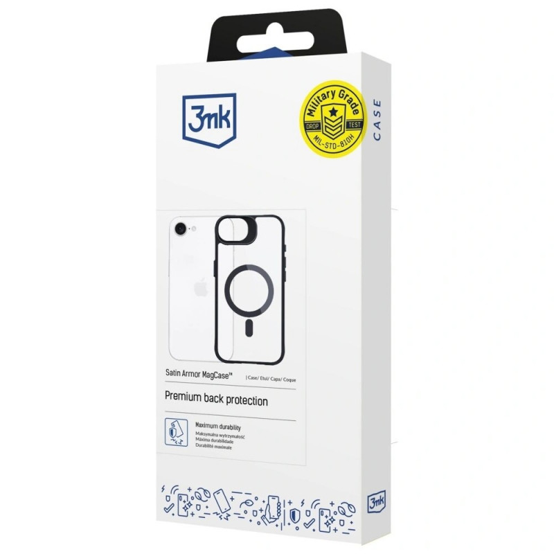3MK Satin Armor MagCase ümbris Apple iPhone 17e / 16e jaoks, läbipaistev