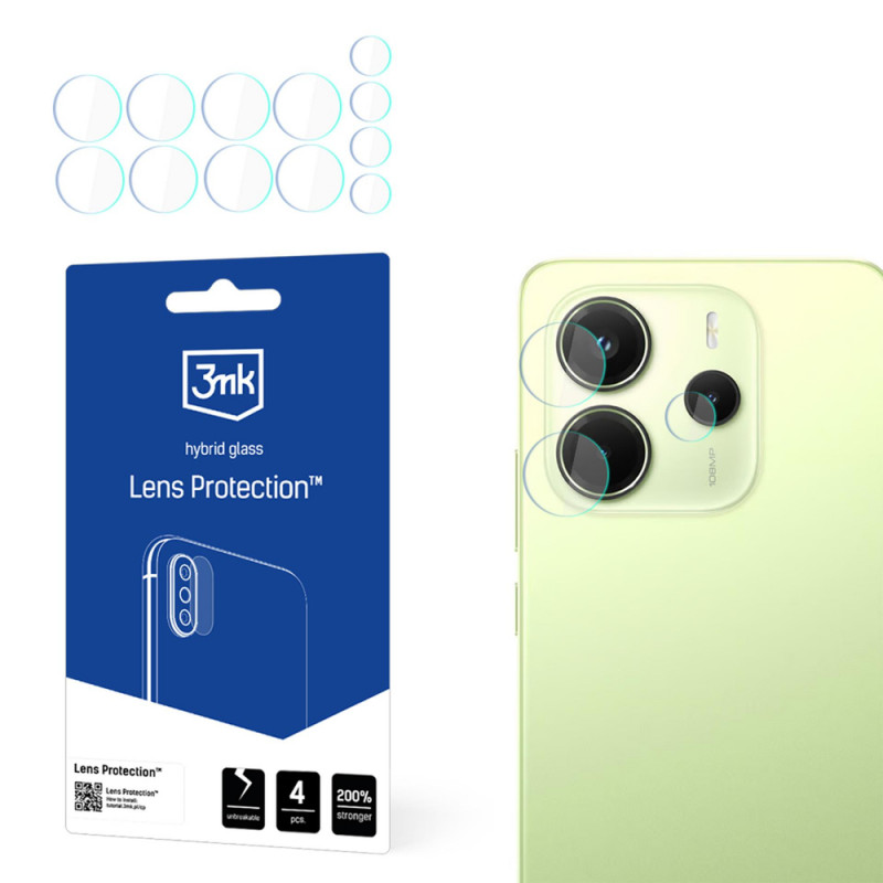 3MK Lens Protection hübriidklaas kaamerale Xiaomi Redmi Note 14 4G jaoks (4 tk)