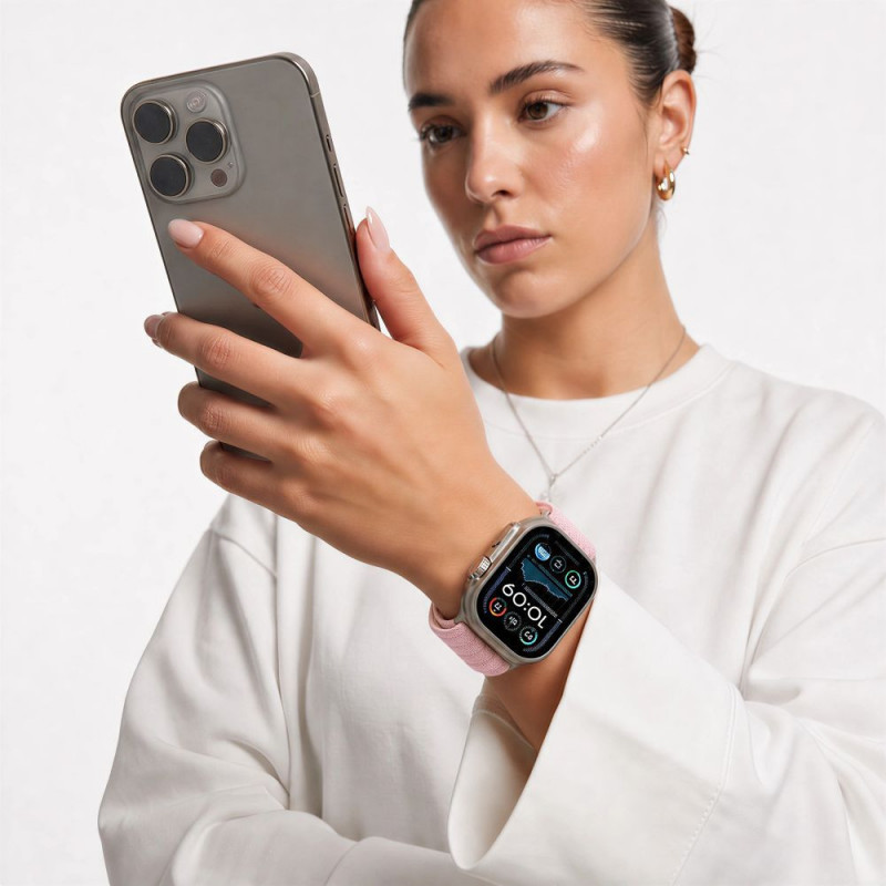 Tech-Protect Nylon Sport rihm Apple Watch 44/45/46/49 mm jaoks, heleroosa