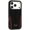 Audi R8 Genuine Leather MagSafe ehtnahast ümbris iPhone 18 Pro / 17 Pro, must ja punane (AUDI000239)