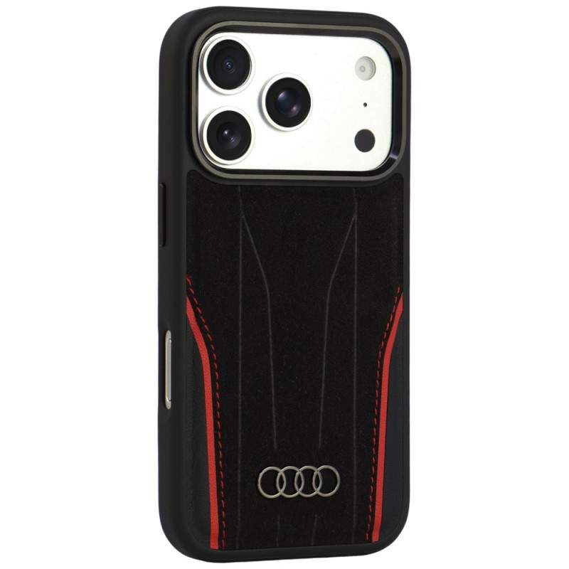 Audi R8 Genuine Leather MagSafe ehtnahast ümbris iPhone 18 Pro / 17 Pro, must ja punane (AUDI000239)