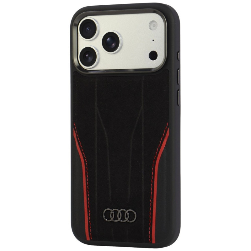 Audi R8 Genuine Leather MagSafe ehtnahast ümbris iPhone 18 Pro Max / 17 Pro Max, must ja punane (AUDI000240)