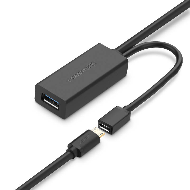 UGREEN US175 USB 3.0 pikenduskaabel micro USB toitepesaga, 5 m, must