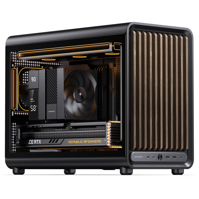 Jonsbo D33 Wood arvutikorpus, Micro-ATX, mATX, karastatud klaas, must, puit