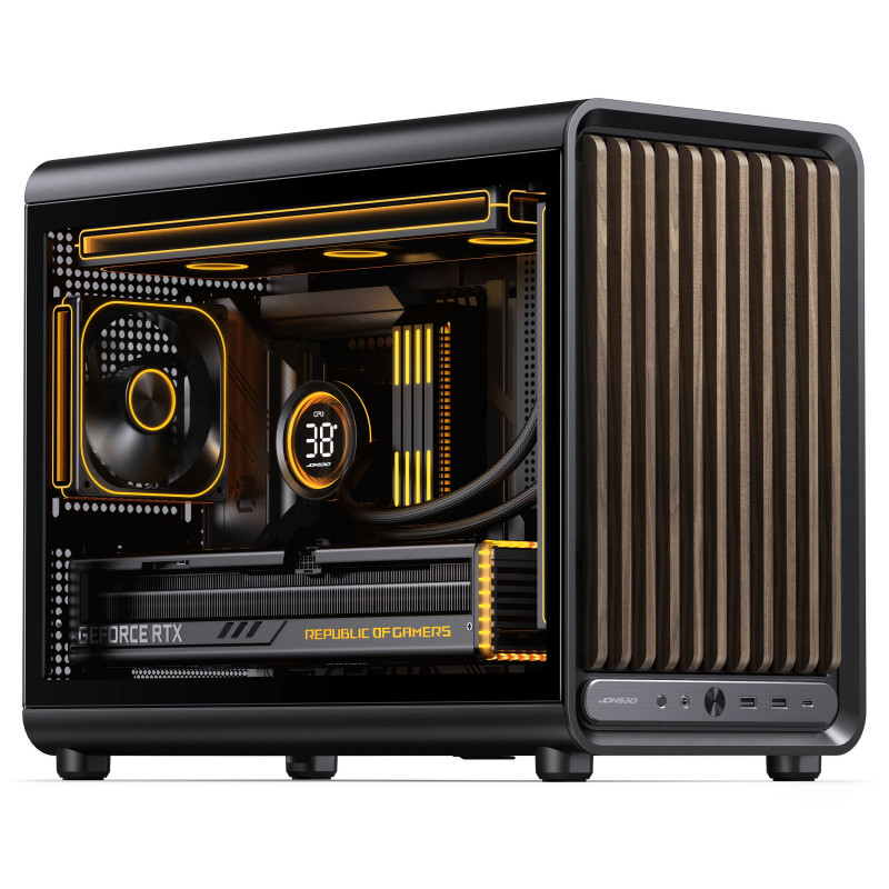 Jonsbo D33 Wood arvutikorpus, Micro-ATX, mATX, karastatud klaas, must, puit