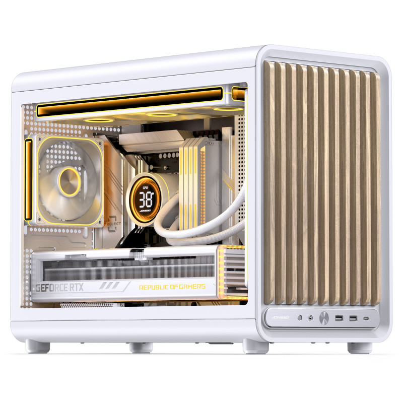 Jonsbo D33 Wood arvutikorpus, väike korpus, mATX, karastatud klaas, valge, puit (D33 WD/WHITE)