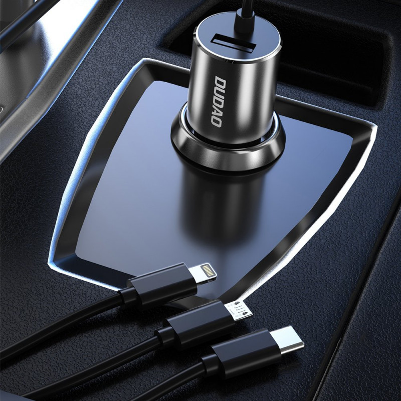 Dudao R5ProN autolaadija sisseehitatud 3-ühes kaabliga (Lightning / USB-C / micro USB), 3,4 A, 1 m, must