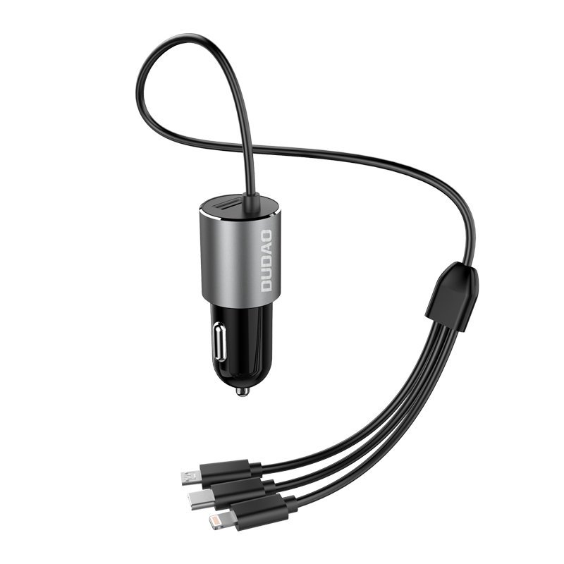Dudao R5ProN autolaadija sisseehitatud 3-ühes kaabliga (Lightning / USB-C / micro USB), 3,4 A, 1 m, must