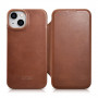 iCarer CE Oil Wax Premium Leather Folio Case magnetiga avatav ümbris iPhone 14 Plus jaoks, MagSafe, pruun (AKI14220707-BN)