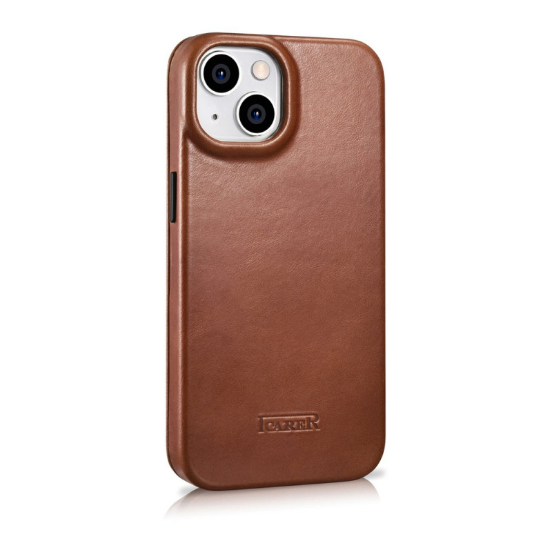 iCarer CE Oil Wax Premium Leather Folio Case magnetiga avatav ümbris iPhone 14 Plus jaoks, MagSafe, pruun (AKI14220707-BN)
